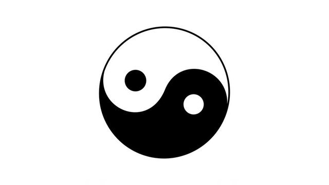 Yin-Yang sign, symbol seamless loop rotating animation. Luma matte, alpha channel, mask. 2D element.