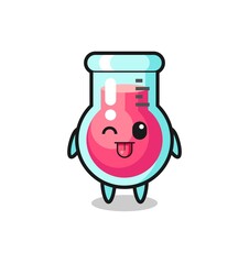 cute laboratory beaker character in sweet expression while sticking out her tongue
