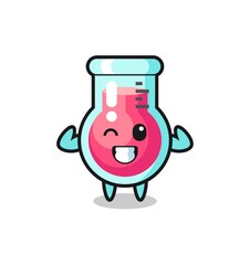 Naklejka premium the muscular laboratory beaker character is posing showing his muscles