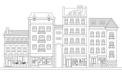 Vector linear black and white cityscape.