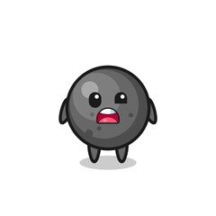 the shocked face of the cute cannon ball mascot