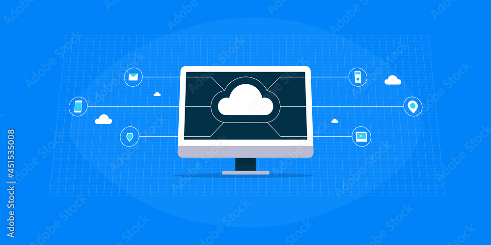 Poster cloud computing technology with internet of things abstract futuristic concept. cloud data processin