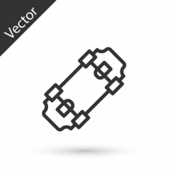 Grey line Skateboard icon isolated on white background. Extreme sport. Sport equipment. Vector