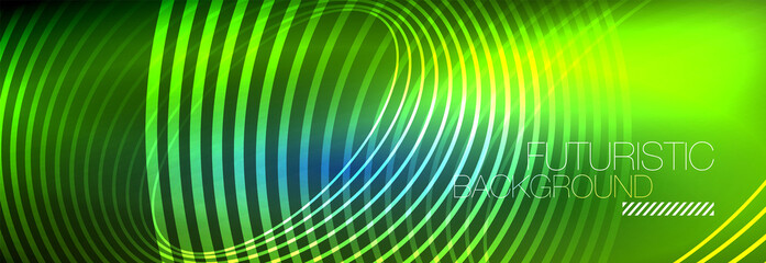 Fototapeta na wymiar Dark abstract background with glowing neon circles. Trendy layout template for business or technology presentation, internet poster or web brochure cover, wallpaper