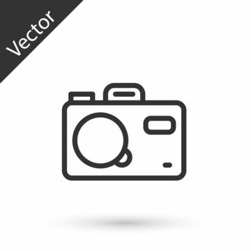 Grey line Photo camera icon isolated on white background. Foto camera. Digital photography. Vector