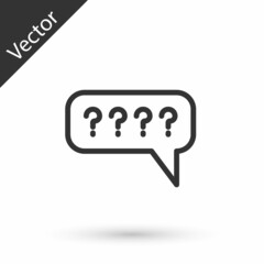 Grey line Speech bubbles with Question icon isolated on white background. FAQ sign. Chat speech bubble and chart. Vector