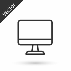 Grey line Computer monitor screen icon isolated on white background. Electronic device. Front view. Vector