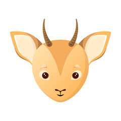 The head of a cute antelope on a white background. Cartoon animal design.
