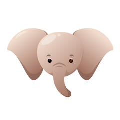 The head of a cute elephant on a white background. Cartoon animal design.