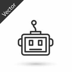 Grey line Artificial intelligence robot icon isolated on white background. Machine learning, cloud computing. Vector