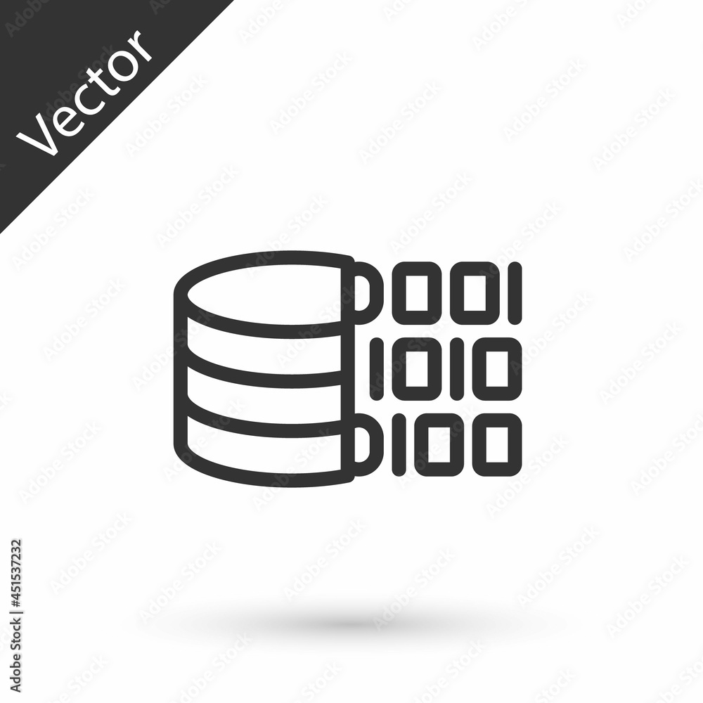 Poster grey line binary code icon isolated on white background. vector