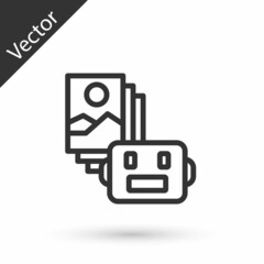 Grey line Artificial intelligence robot icon isolated on white background. Machine learning, cloud computing. Vector