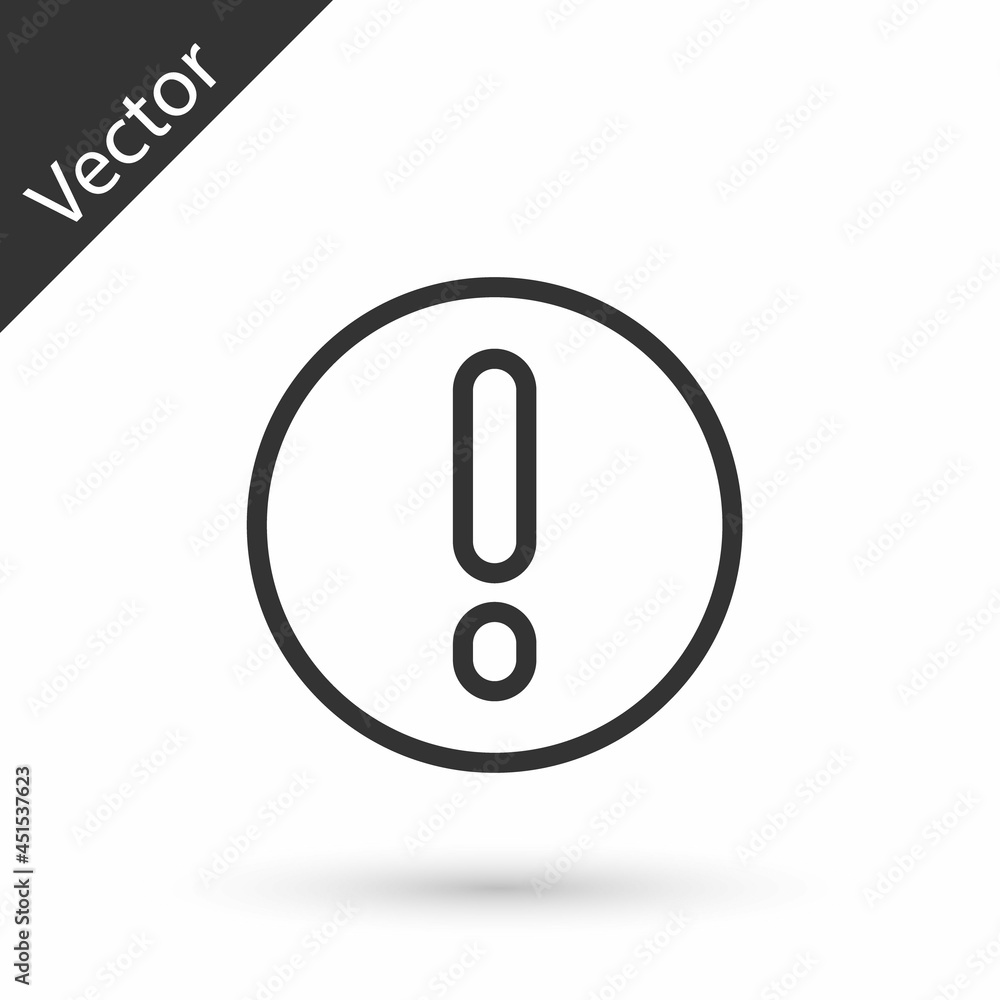 Poster grey line speech bubble and exclamation icon isolated on white background. faq sign. copy files, cha