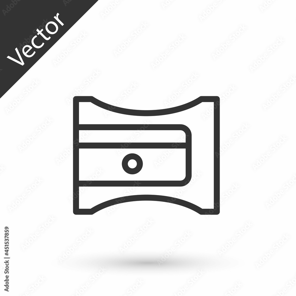 Sticker Grey line Pencil sharpener icon isolated on white background. Vector