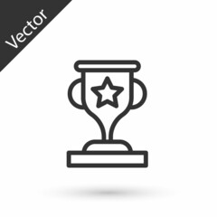 Grey line Award cup icon isolated on white background. Winner trophy symbol. Championship or competition trophy. Sports achievement sign. Vector