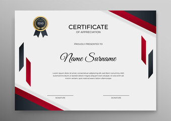 Certificate Template, modern and trendy design, with red, gold and black combination color, make it appear more professional, elegant and luxury