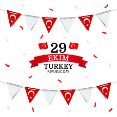 Vector illustration of Republic Day of Turkey. Garland with the flag of Turkey on a white background.
