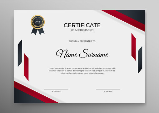 Certificate Template, modern and trendy design, with red, gold and black combination color, make it appear more professional, elegant and luxury