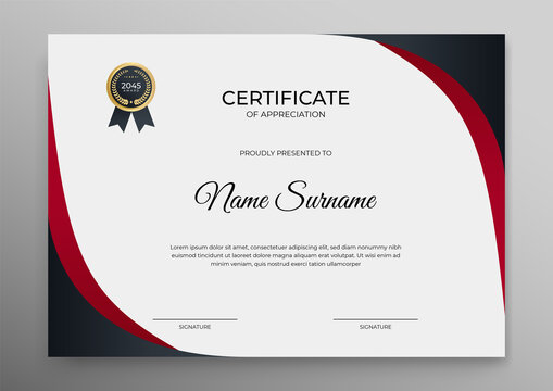 Certificate Template, modern and trendy design, with red, gold and black combination color, make it appear more professional, elegant and luxury