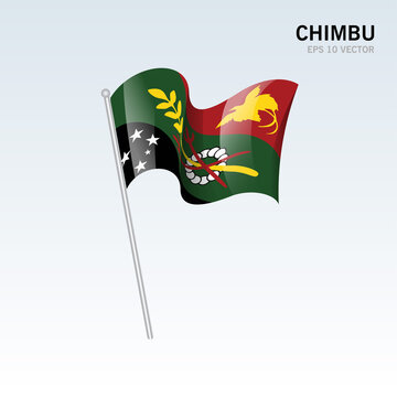 Waving flag of Chimbu provinces,autonomous region,district of Papua New Guinea isolated on gray background