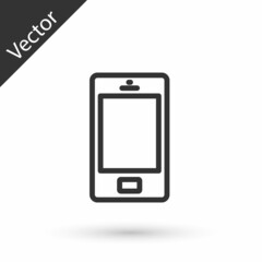 Grey line Smartphone, mobile phone icon isolated on white background. Vector