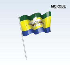 Waving flag of Morobe provinces,autonomous region,district of Papua New Guinea isolated on gray background
