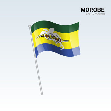 Waving flag of Morobe provinces,autonomous region,district of Papua New Guinea isolated on gray background