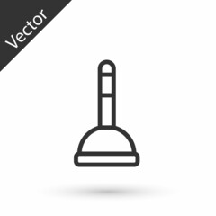 Grey line Rubber plunger with wooden handle for pipe cleaning icon isolated on white background. Toilet plunger. Vector