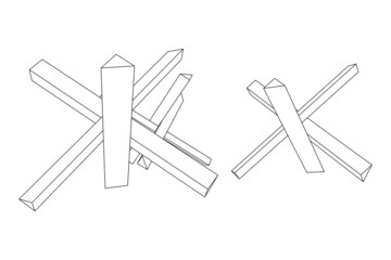 Hedgehog antitank defence. Wireframe low poly mesh vector illustration.