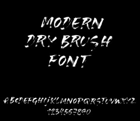 Obraz premium Hand drawn dry brush font. Modern brush lettering. Grunge style alphabet. Vector illustration.