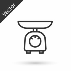 Grey line Scales icon isolated on white background. Weight measure equipment. Vector