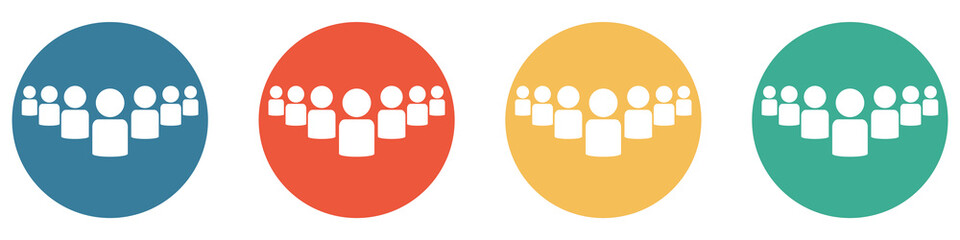 Bunter Banner mit 4 Buttons: Viele Personen als große Gruppe