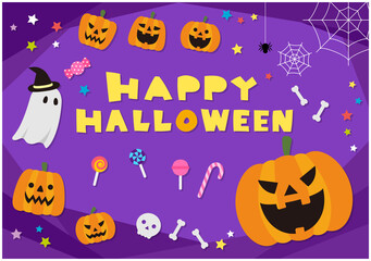 ハロウィン　イラスト　パンプキン　キャンディ　ゴースト　セット