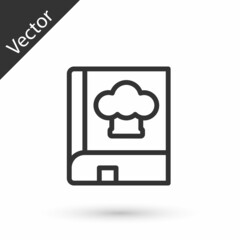 Fototapeta premium Grey line Cookbook icon isolated on white background. Cooking book icon. Recipe book. Fork and knife icons. Cutlery symbol. Vector