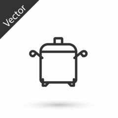Grey line Cooking pot icon isolated on white background. Boil or stew food symbol. Vector