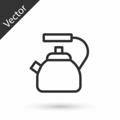 Grey line Kettle with handle icon isolated on white background. Teapot icon. Vector