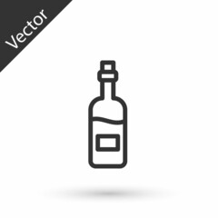 Grey line Bottle of wine icon isolated on white background. Vector