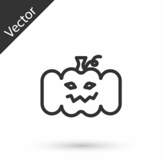 Grey line Pumpkin icon isolated on white background. Happy Halloween party. Vector