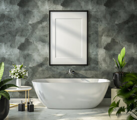 Naklejka na ściany i meble 3D Modern interior of bathroom with mockup poster frame