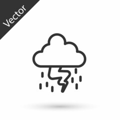 Grey line Storm icon isolated on white background. Cloud and lightning sign. Weather icon of storm. Vector