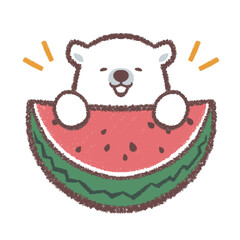 スイカに手をかけるシロクマと記号