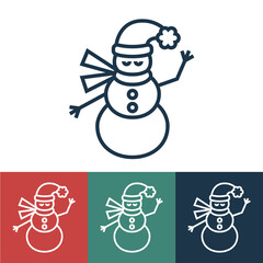 Line icon snowman in Christmas hat
