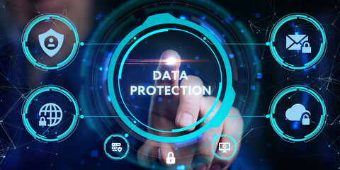 Cyber security data protection business technology privacy concept. Young businessman  select the...