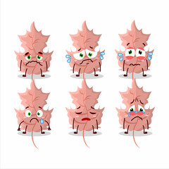 Oak pink leaf cartoon in character with sad expression