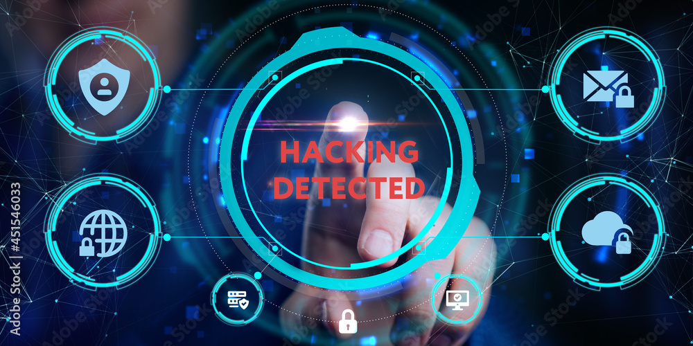 Poster cyber security data protection business technology privacy concept. young businessman select the ico