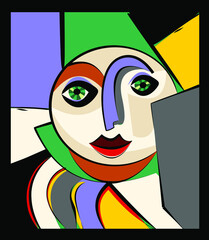 Colorful abstact portrait,cubism art style,round face