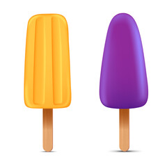 Set of bright realistic homemade frozen popsicle, vector realistic juicy ice cream icon