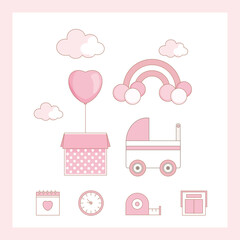 Illustration newborn metric for children bedroom. Newborn announcement cards