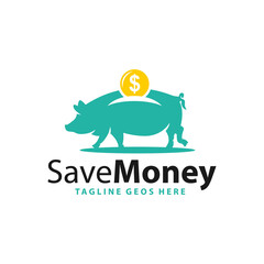 Obraz premium money saving pig illustration logo