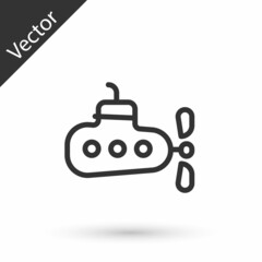 Grey line Submarine icon isolated on white background. Military ship. Vector